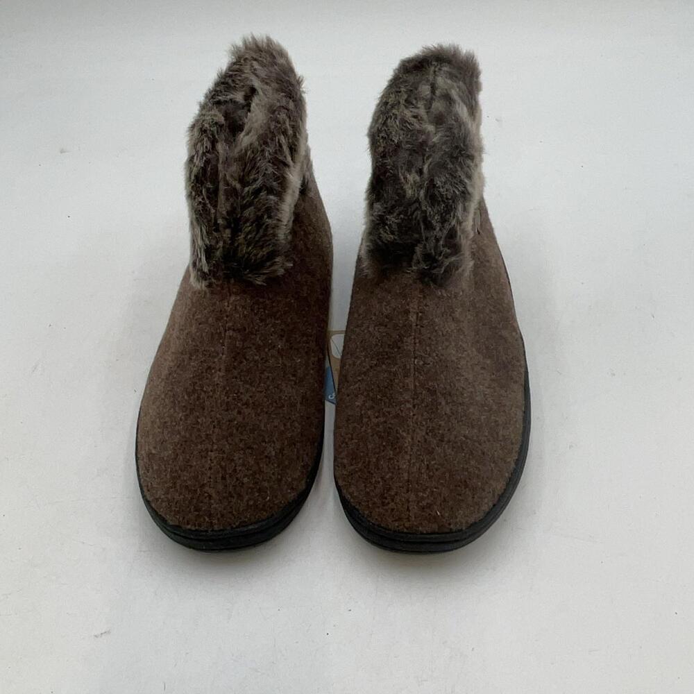 Acorn Bootie Slippers Womens Brown Felt Faux Fur Collar House Cozy Size 5.5